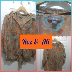 Roz & Ali tie front sparkle blouse size 1X.